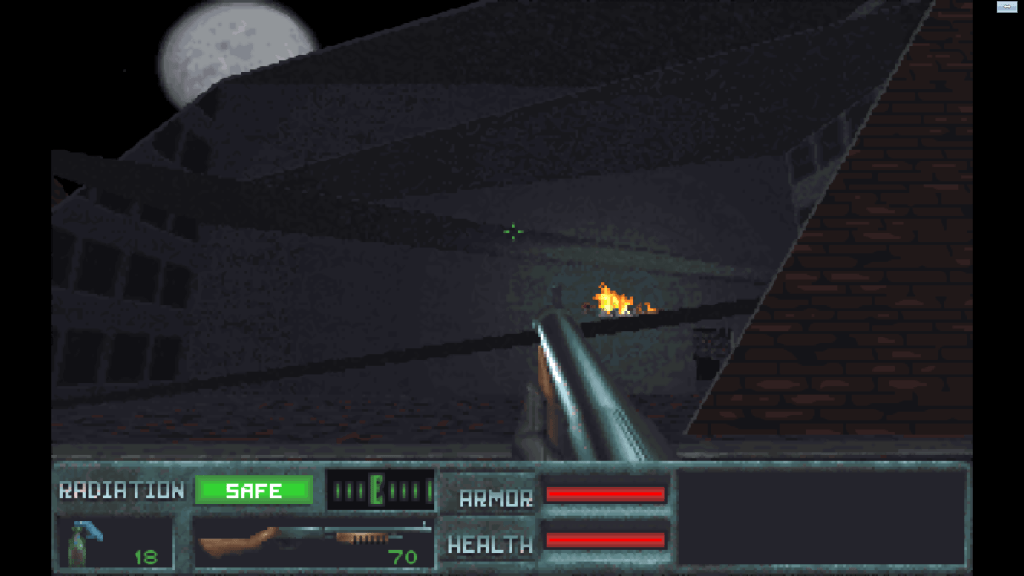 In the post-apocalyptic future, all buildings are heavily reminiscent of Donkey Kong levels. 