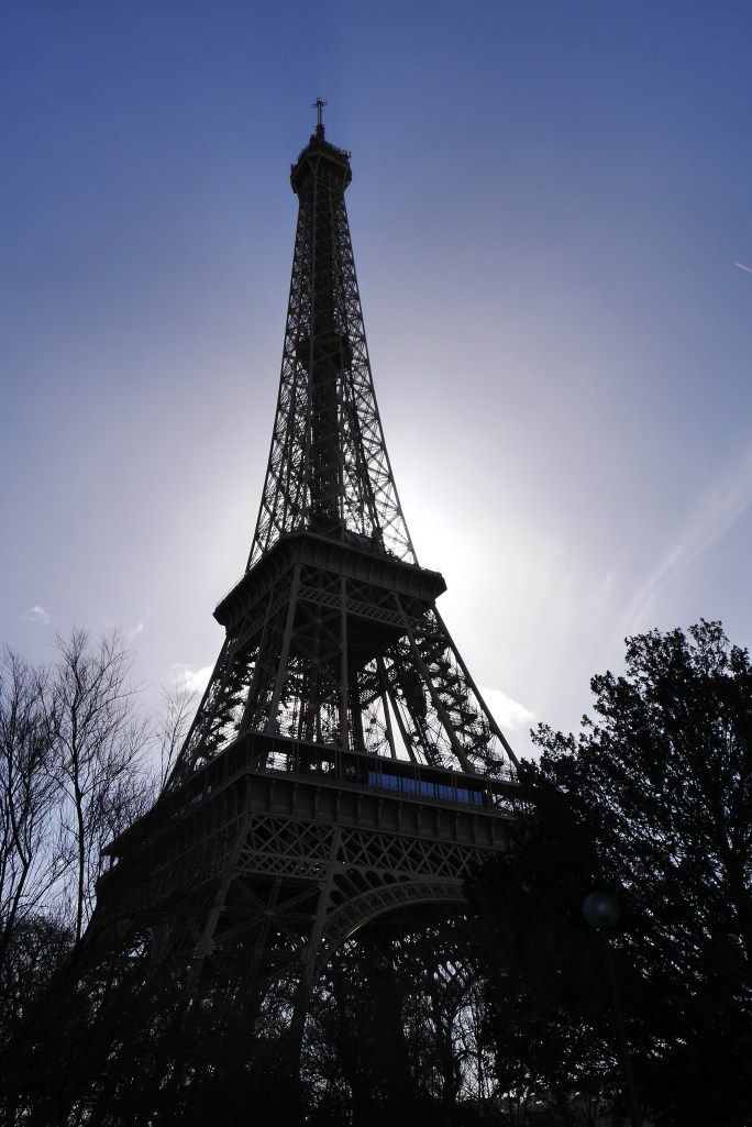 The Eiffel Tower in silhouette